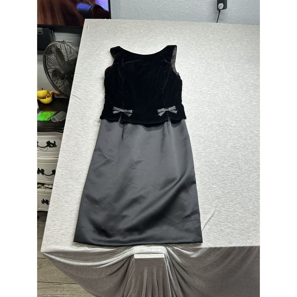VTG Jessica McClintock Bridal Black Velvet/Satin Bow Dress 6 Y2K